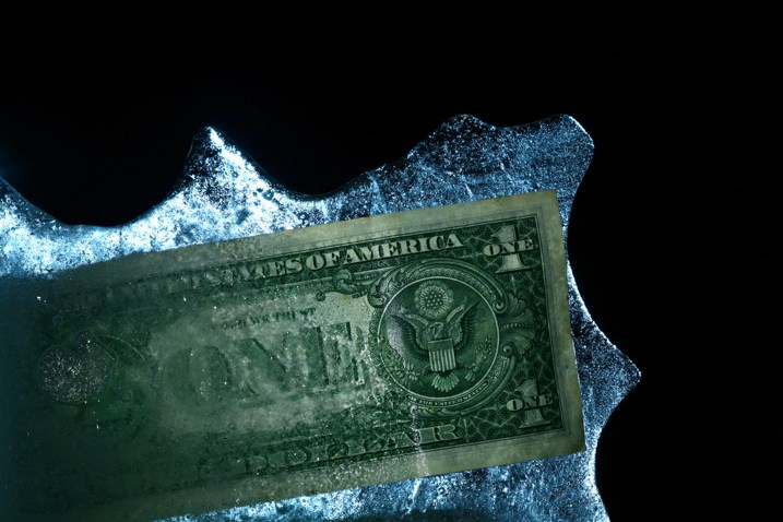 US Dollar bill frozen