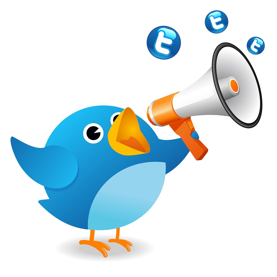 twitter blue bird with loudspeaker